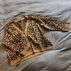J.Crew merino wool blend boxy leopard cardigan sweater L